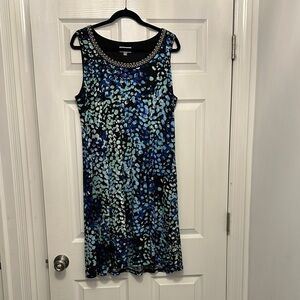 JM Collection Blue and Black Patterned Mini Dress